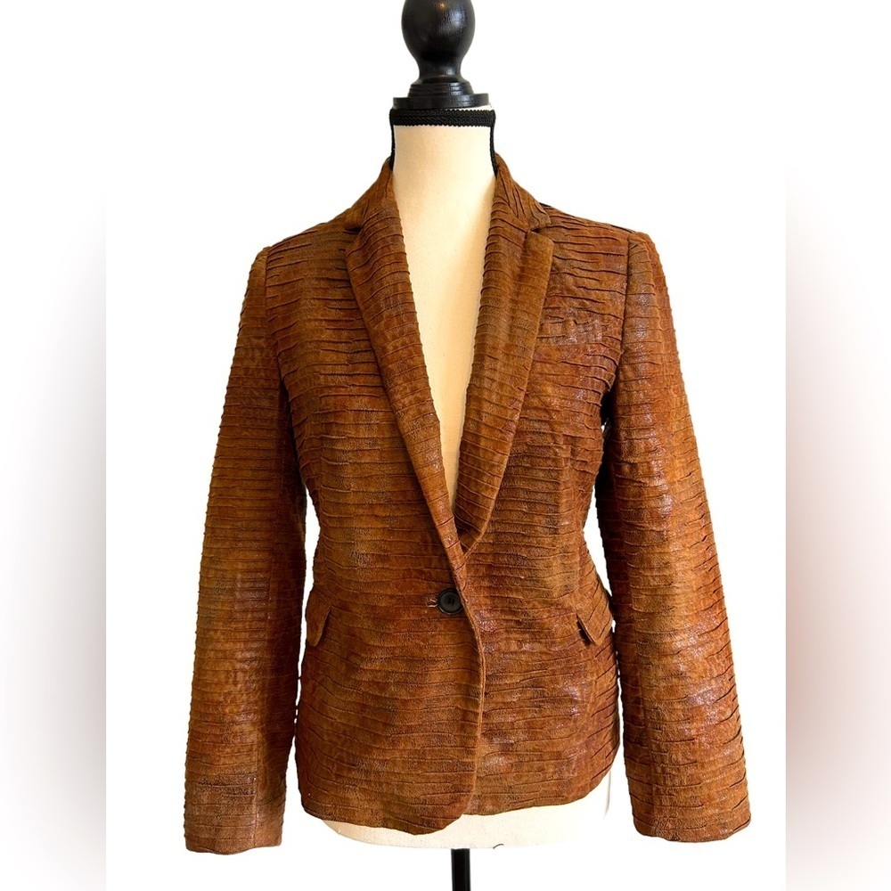 ZARA Hourglass Crocodile Faux Leather Brown Blazer Size XS